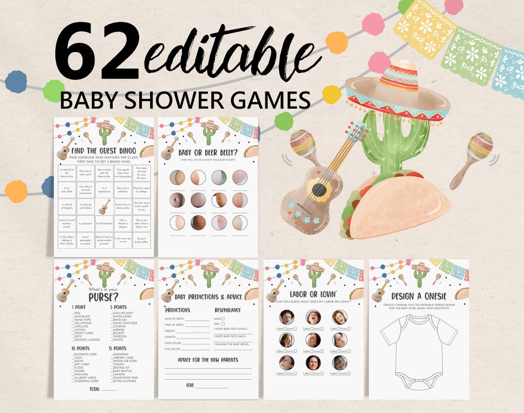 Fiesta Baby Shower Games Bundle Taco Bout Baby Game Set Cactus Game ...