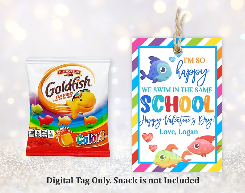 Gold Fish Valentine's Day Tag Swedish Valentine School favor Tag Class Rainbow Boy Girl Kids Valentine Label Editable Instant download Vat6 