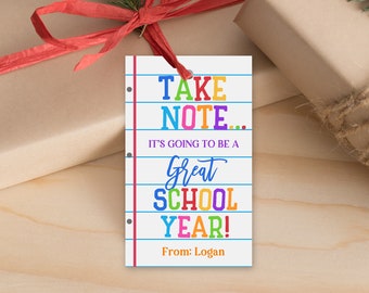 Back to school Tag Take Note Tag Pen Marker gift tags for Teachers Students First Day of school Classroom Editable Printable Download Bst12