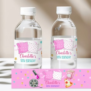 Étiquette de bouteille d'eau de fête d'anniversaire de soirée pyjama, décoration de fête pyjama MODIFIABLE Télécharger Bir161