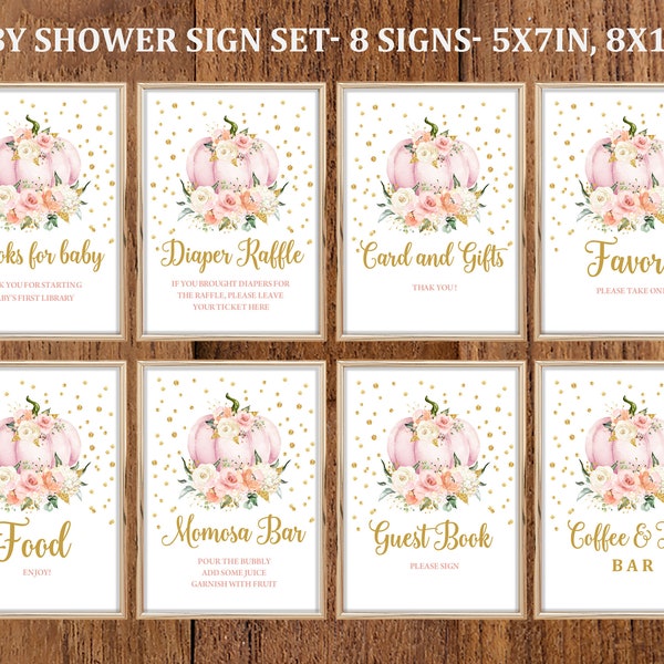 Pumpkin baby shower sign set  Pumpkin table sign set   Download  EDITABLE  8x10in, 5x7in Included  Bab40