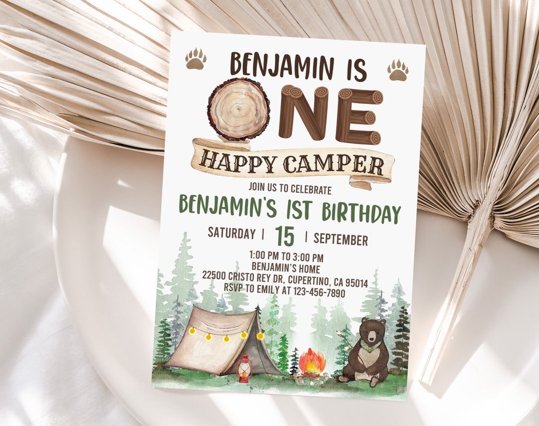 One Happy Camper Invitation Camping Birthday Invite Camper - Etsy