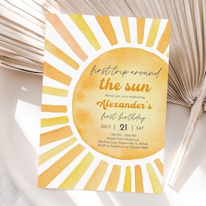 1st Birthday Invitation: Sunshine Boho Theme (Editable Digital Bir481)