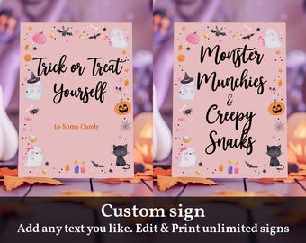 Pink Ghost Halloween Sign: Custom Editable Birthday or Baby Shower Hab2 Haba4
