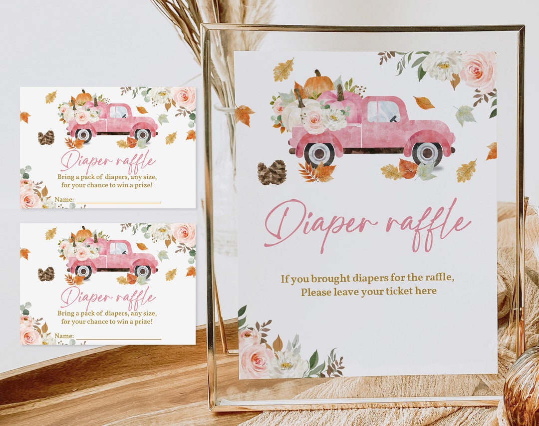Pink Diaper Raffle Sign Baby Shower Diaper Raffle Sign, Pink Truck, Pumpkin Floral (editable ...