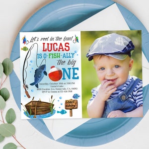 Fishing Birthday Invitation Gone Fishing Party Invite 1st Boy Photo First Outdoor Wild The Big One Printable Editable Download Bir243