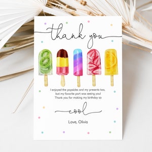 Cartão de agradecimento de aniversário de picolé Cartões de agradecimento de sorvete Cartões de nota de picolé Festa de sorvete de verão Editável Digital Imprimível Baixar Bir347