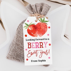 Étiquette modifiable pour la rentrée scolaire aux fraises étiquette cadeau pour professeur de classe année douce, étiquette de gâterie pour enfants classe imprimable étiquette à biscuits scolaire Bst39