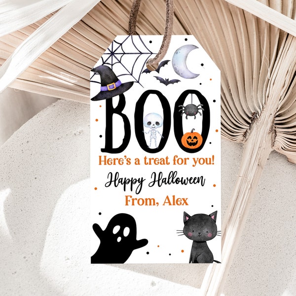 Halloween Boo Favor Tags Halloween Gift Tags Costume Party Trick Or Treat Favor Tags School Classroom label Editable Download Printable Hat8