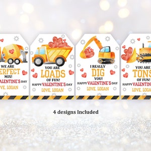 Bau Valentinstag Tags Kinder Valentinstag Junge Kipper Label Vorschule Schule Klassenzimmer LKW Bearbeitbar Download Vat15