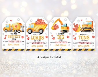 Construction Valentine's Day Tags Kids Valentines Boy Dump truck Label Preschool School Classroom Truck Editable Download Vat15