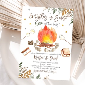 S'more Baby shower Invitation S'more Party Invite Rustic Fall Campfire Bonfire Baby Shower Smore Fun Printable Editable Download Bab171