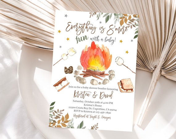 S'More Baby Shower Invitation S'More Party Invite Rustic Fall.