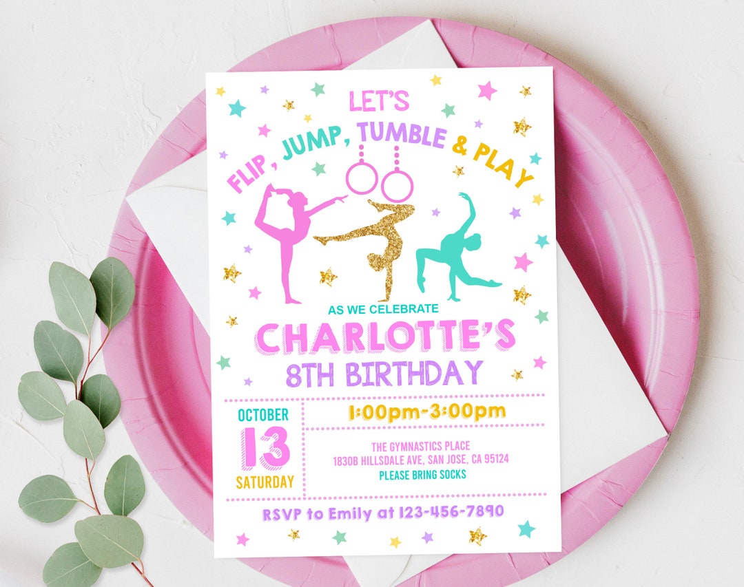 Gymnastics Birthday Invitation Gymnastics Party Invite Girl Party