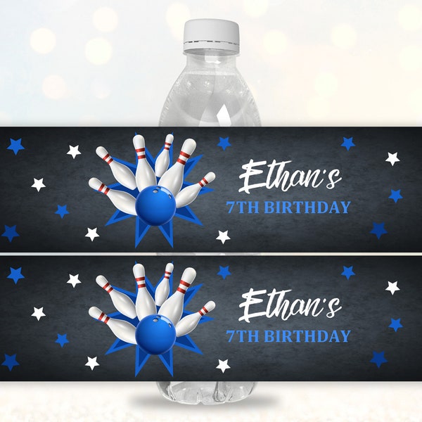 Bowling water bottle label Drink label Bowling Birthday Favor Party décor EDITABLE wrapper Download Bir123