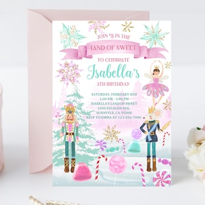 Nutcracker Birthday Invitation Land of Sweets Invite Winter Pink Girl Sugar Plum Fairy Ballet Christmas Editable Download Printable Bir15