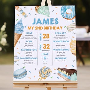 Sweet Party Milestone Sign Donut Ice cream Sweet 2nd Birthday Milestone Poster Candy Sprinkle Boy 2nd Editable Printable Download Bir371