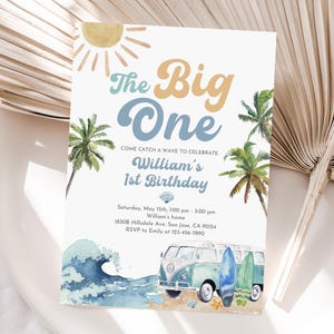 The Big One Surf Birthday Invitation First Birthday Surfing Invite Retro Surf Invitation Editable Digital Template Instant Download Bir492
