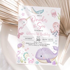 Invitación de cumpleaños: Animales marinos del fondo del mar - Plantilla editable Bir463 imagen 3