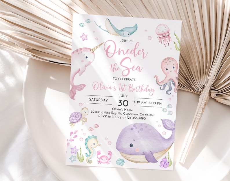 Invitación de cumpleaños: Animales marinos del fondo del mar - Plantilla editable Bir463 imagen 3