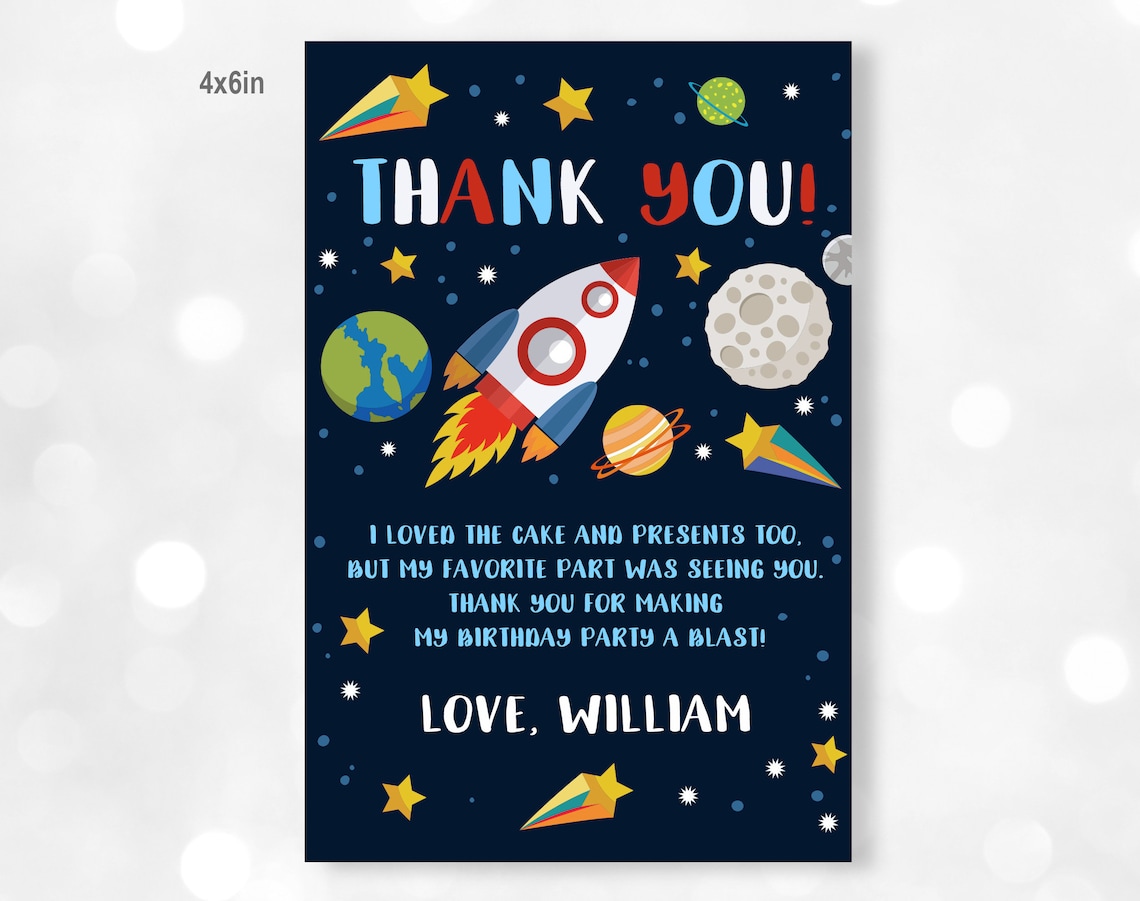 Outer Space Thank You Card Astronaut Birthday Thank You Note Etsy