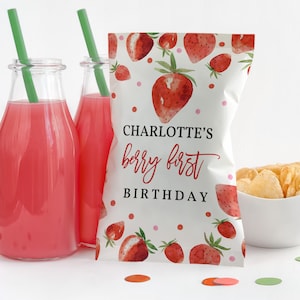 Berry First Chips Bag Cute Strawberry First Birthday Party Decor Strawberry Party Berry Sweet Snack Favors Editable Download Download Bir278
