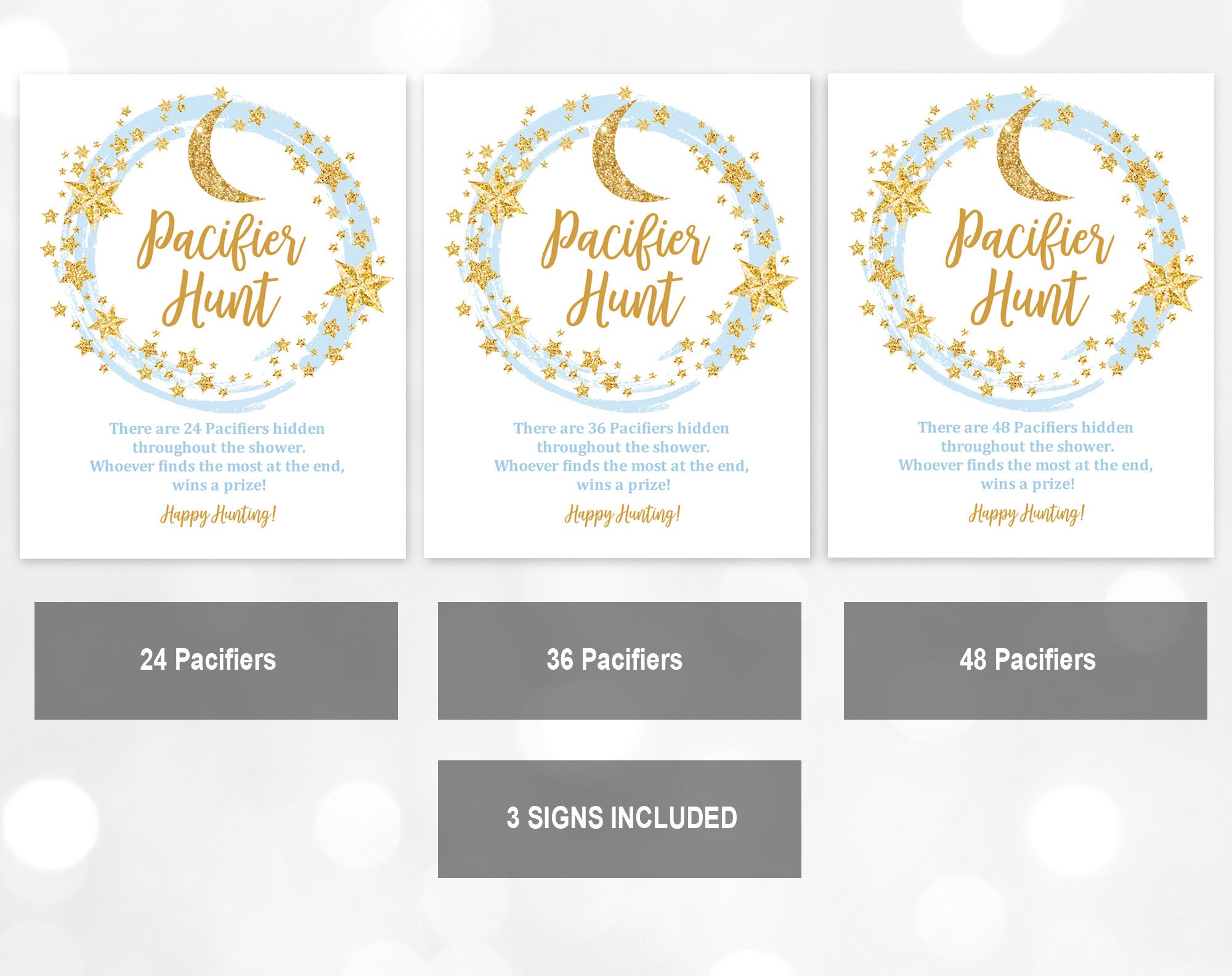 Pacifier Hunt Baby Shower Game Signs - Twinkle Star Theme, 3 Printable ...