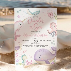 Invitación de cumpleaños: Animales marinos del fondo del mar - Plantilla editable Bir463 imagen 5