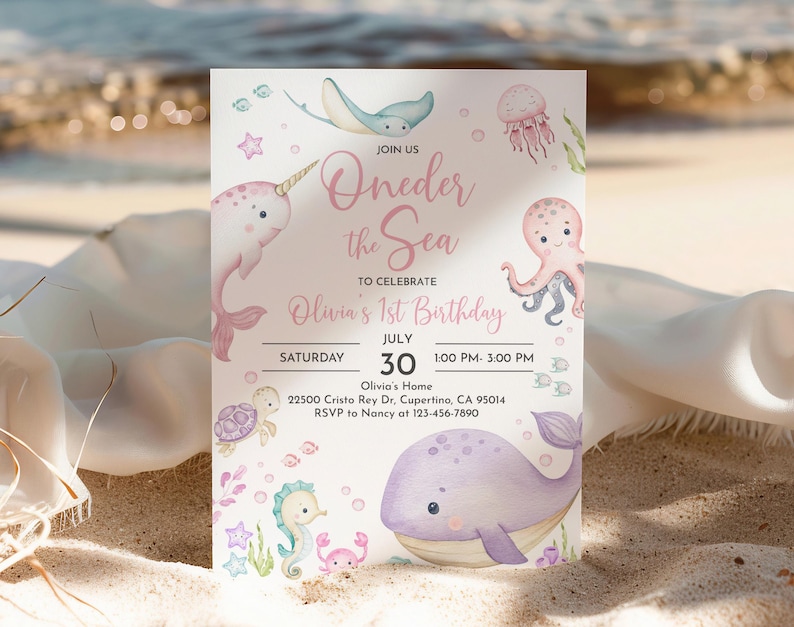 Invitación de cumpleaños: Animales marinos del fondo del mar - Plantilla editable Bir463 imagen 5