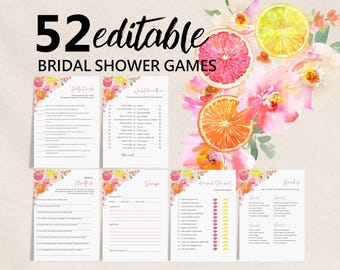 Citrus Bridal Shower Games Bundle - Lemon Theme, Editable Cards Bri75