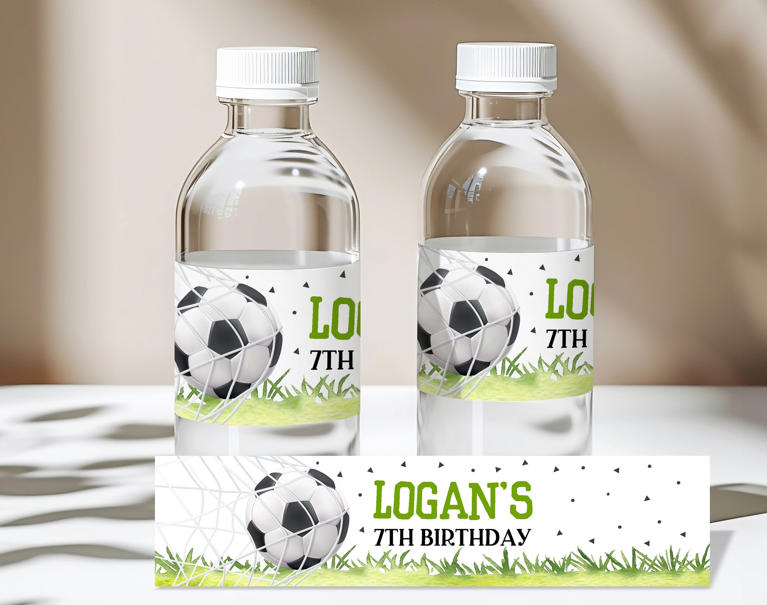 Soccer Birthday Water Bottle Label Sports Party Labels Soccer Water bottle wrapper Football Decor Favor Printable Editable Download Bir245