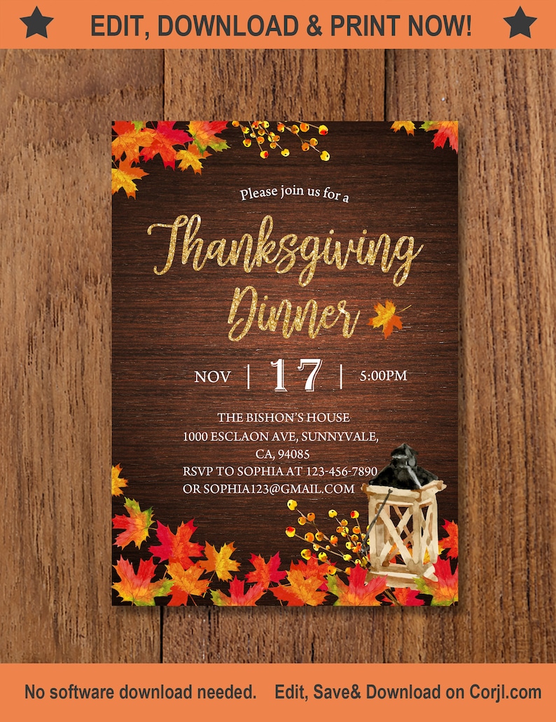 Printable Thanksgiving Invitation, Thanksgiving Supper Invitation, rustic, Thanksgiving Invites, maple leaf invitation, lantern graphic about Printable Thanksgiving Invitations called Printable Thanksgiving Invitation, Thanksgiving Meal Invitation, rustic, Thanksgiving Invites, maple leaf invitation, lantern