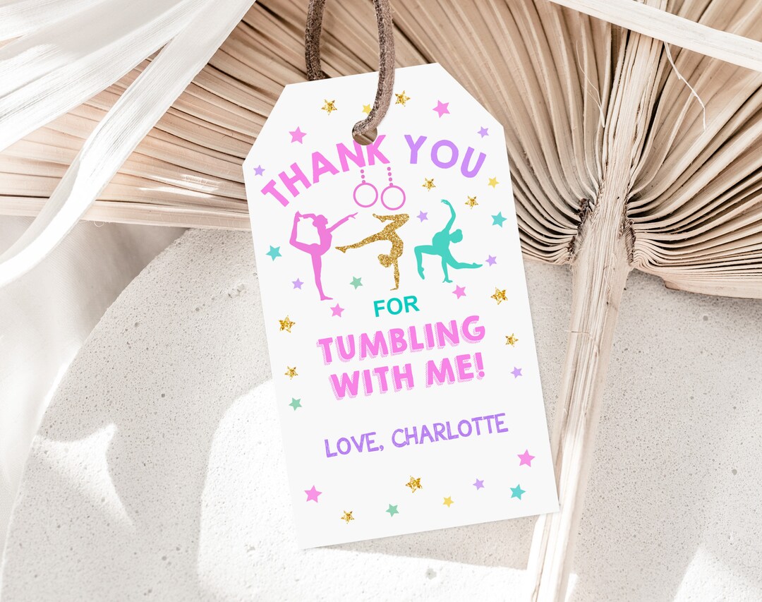 Gymnastic Birthday Thank You Tag Gymnastic Party Favor Tag Thank You ...
