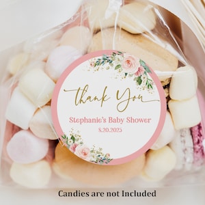 Blush Pink Floral Baby shower Favor Label Baby shower Thank You Tag Label Sticker Girl Boho Favor Sticker Editable Printable Download Bab158