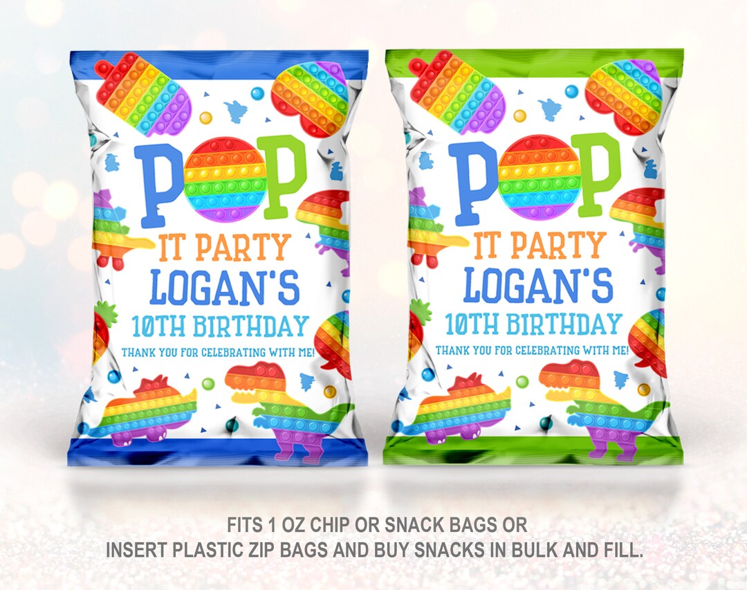 Pop It Birthday Party Chip Bag Boy Pop It Party Favors Blue Etsy