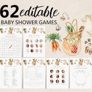 Locally Grown Baby Shower Game Bundle, Farmer&#39;s Market Baby Shower Games, Editable Organic Baby, Vegetable Baby Shower, Printable Bab362