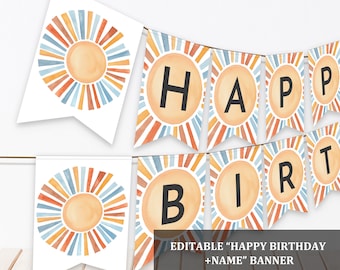 Sun Geburtstagsbanner: Bearbeitbares Sunshine Party Decor (Bir409)
