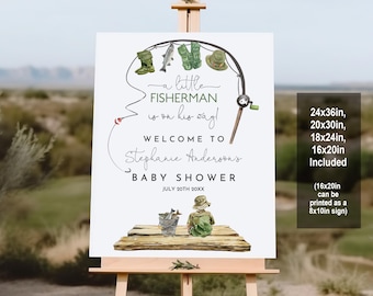 Letrero de bienvenida para baby shower con temática de pesca - Niño pescador (editable) Bab281