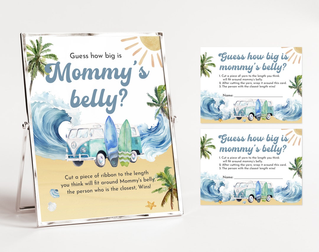 Guess How Big is Mommy's Belly Sign and Card Baby on Board Surf Baby ...