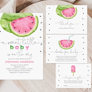 Watermelon Baby Shower Invitation Set A Sweet Little Baby is on the Way Watermelon Pack Gender Neutral Summer Editable Printable Bab212