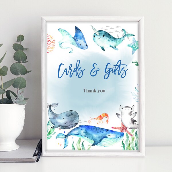 Sea Cards and gifts sign Ocean Birthday table sign Boy Digital Blue Sea Beach Decoration Printable Download Summer Bab156 Bir306