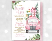Baby Shower Invitation: Pink Truck with Christmas Tree - Editable Template Bab128