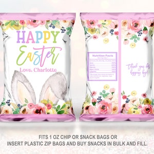 Sac à jetons lapin de Pâques pour fête de Pâques, sac cadeau école pour enfants, sac cadeau pour fille floral rose, cadeau de fête printanière, édition imprimable, téléchargement Ea3
