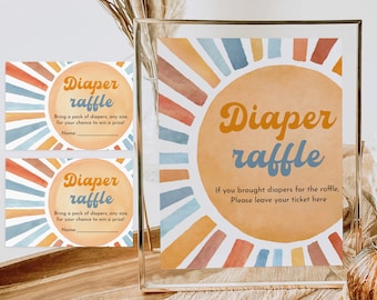 Diaper Raffle Tickets: Boho Sunshine Design - Editable Printable Bab196