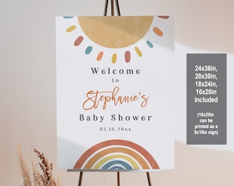 Boho Rainbow Baby Shower Sign, Sunshine Welcome (Editable Digital Bab151)