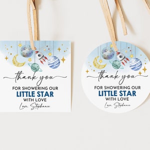 Etichette per bomboniere nello spazio Adesivo per baby shower spaziale Adesivo di ringraziamento Etichetta regalo per bambino con piccola stella Etichetta per astronauta con pianeti Modificabile Stampabile Bab270