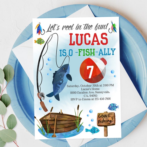 Fishing Birthday Invitation Gone Fishing Party Invite Boy Outdoor Wild O fish ally Digital Printable EDITABLE Download Bir243