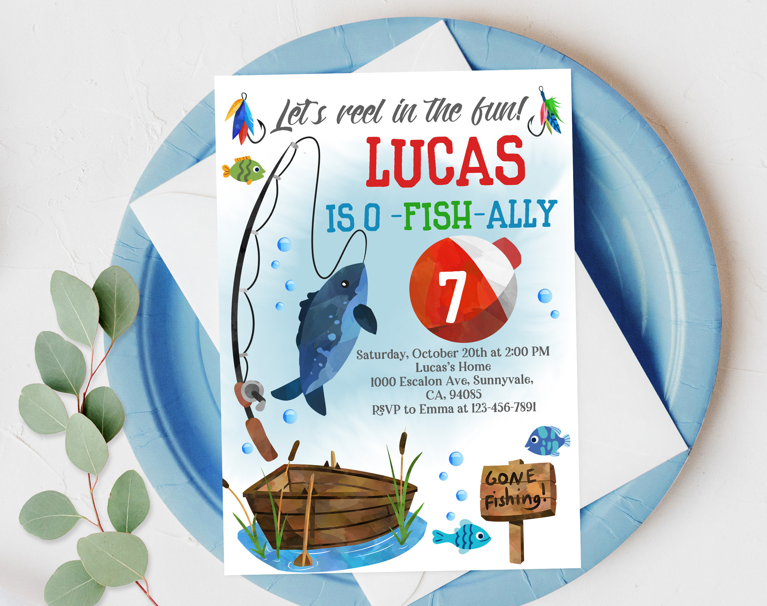 Fishing Birthday Invitations, Fish Theme Party - Cupcakemakeover