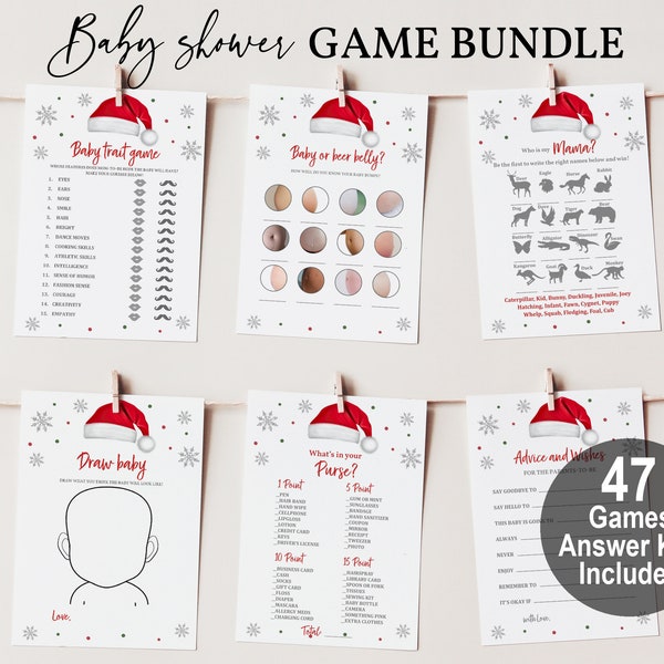 Christmas baby shower game set Santa game pack bundle Winter baby shower Gender neutral Snowflake Holiday Editable Printable Download Chbab2