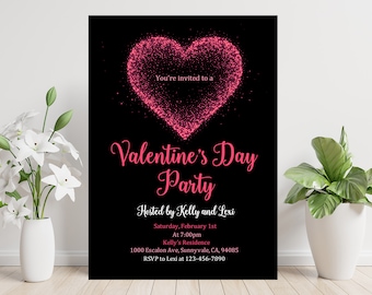 Valentine's Day Invitation: Pink Heart Design, Editable Text